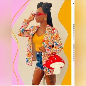 Retro Babe Co. Floral Multicolor Women's Blazer Size  M